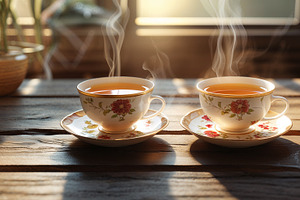 Floral china teacups, an Illustration by wavebreak