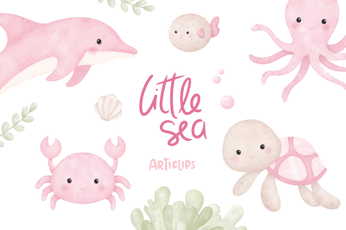 Pink Little Sea - Clipart Set, an Animal Illustration by Articlips (Photo 1 of 4)