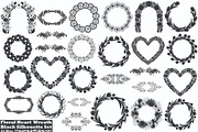 Floral Heart Circle WreathBlack Set, a Seasonal Illustration by Designer_Momina (Thumbnail 1 of 18)