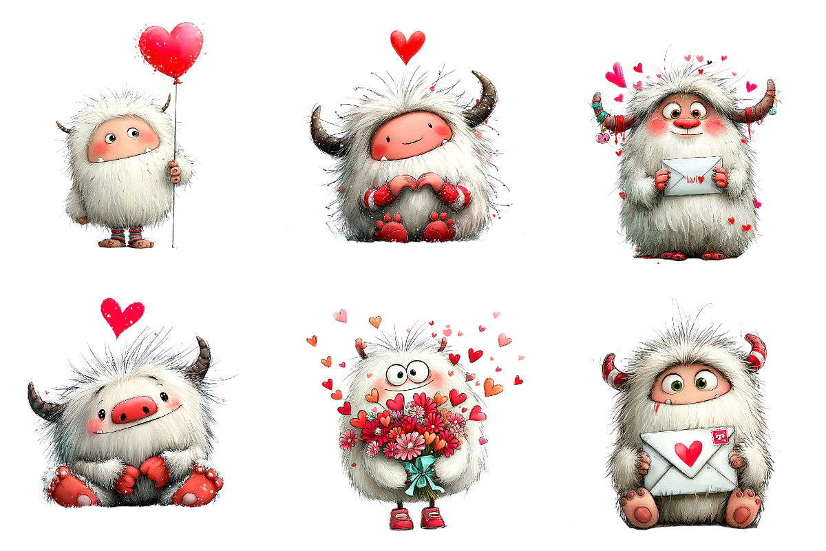 watercolor valentine cute yeti clipa, an Illustration by CreationArt (Photo 3 of 4)