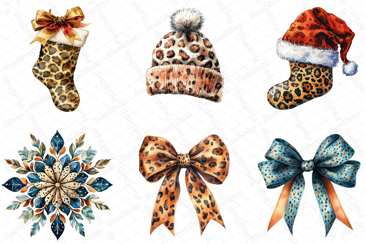 Watercolor Leopard Print Christmas, an Illustration by DreamPrint404 (Photo 3 of 7)