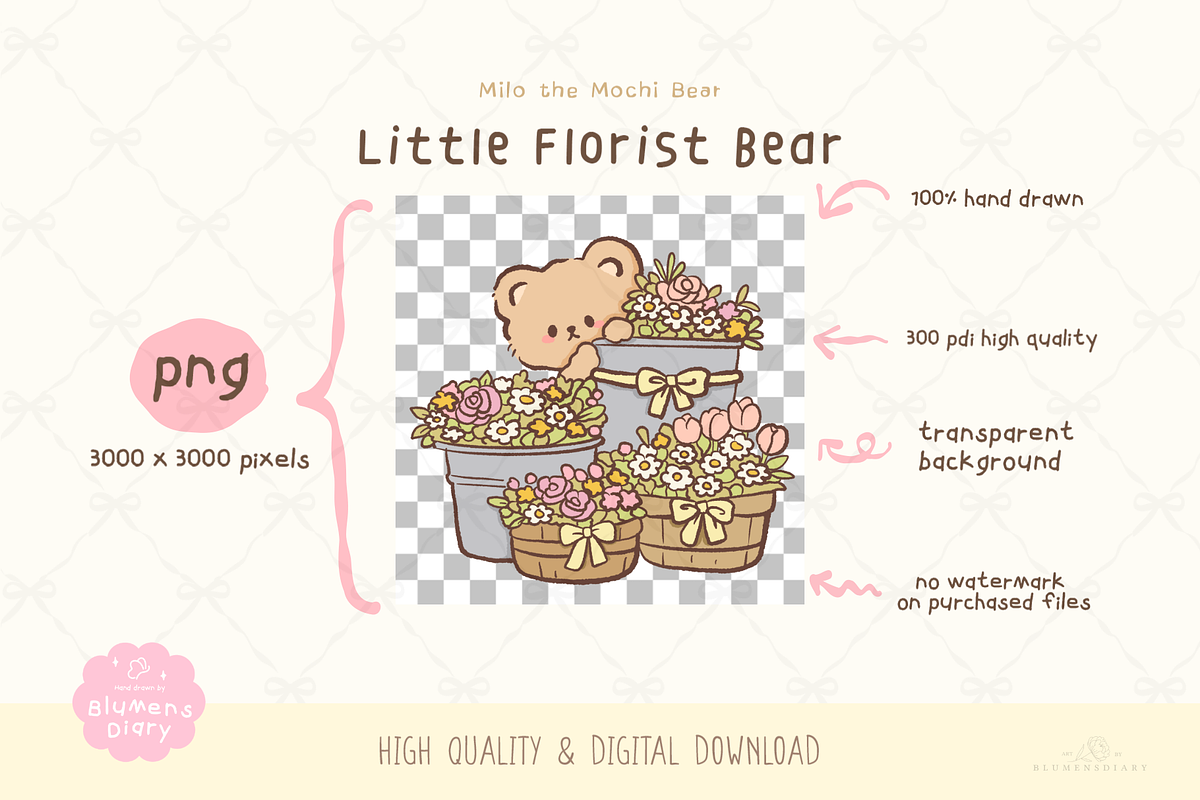 Little Florist Bear Cute Flowers, an Animal Illustration by Blumensdiary (Photo 3 of 6)