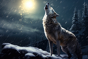 wolf howling at night in the mountai, a Photo by Iftikhar Alam