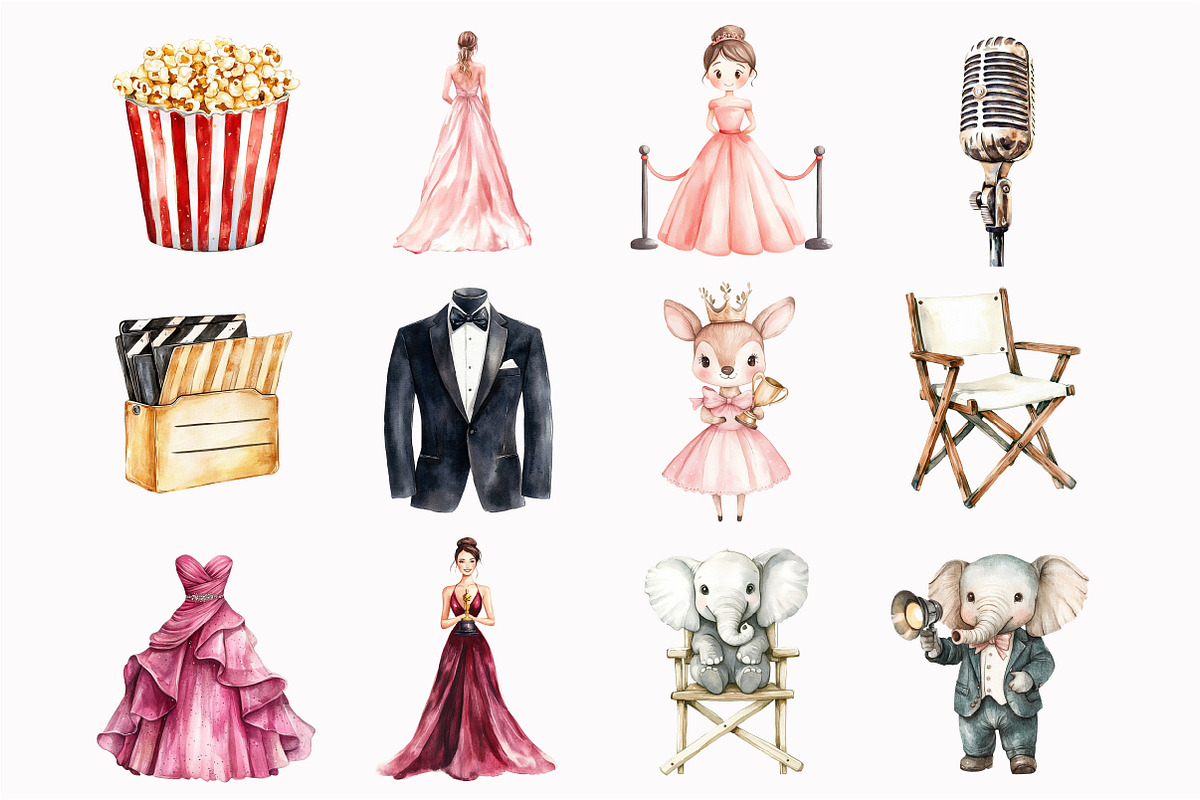 Watercolor Cute Little Movie Star Cl, an Illustration by Design Market (Photo 2 of 5)