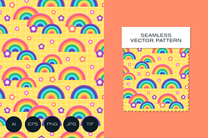 Rainbows Flowers Yellow Grid Pattern