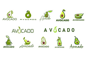 Farm avocado, juice and oil icons, a Food Illustration by Vector Tradition