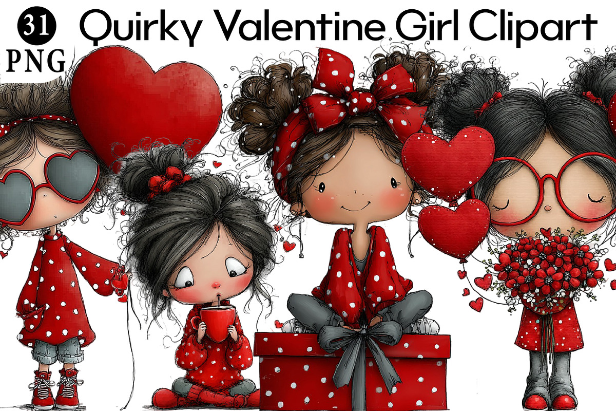 Quirky Valentine Girl Clipart, an Illustration by Daily.Designs (Photo 1 of 5)