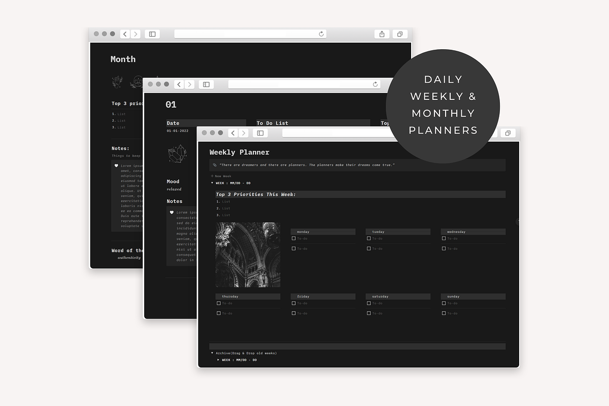 Dark Mode Notion Planner Template, a Templates & Theme by AestheticOrganizer (Photo 3 of 9)