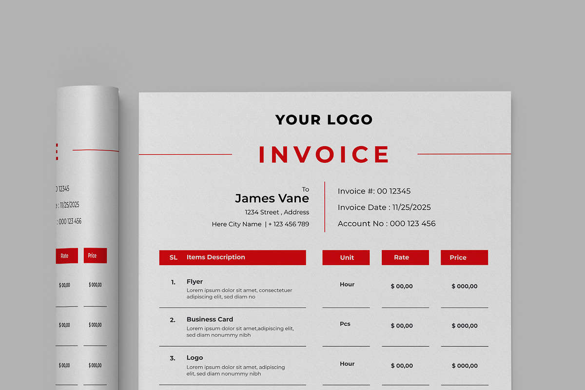 Red Invoice Template, a Stationery Template by MightyDesign (Photo 4 of 8)