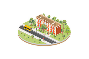 Isometric school building, an Education Illustration by Booblgum
