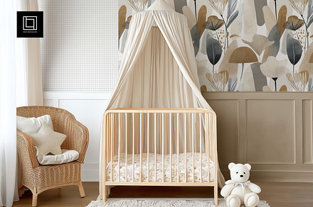 Nursery Wallpaper With Wainscotting, a Household Mockup by 1001 mockups