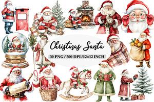Vintage Christmas Santa Clipart, an Illustration by Daily.Designs