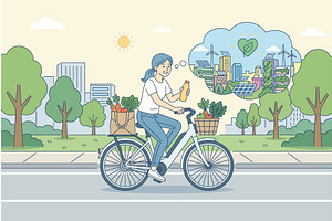 Young woman riding electric bike, an Illustration by Artsaba Family