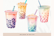 Watercolor Boba Tea Clipart, Pastel, a Decorative Illustration by illuztrate (Thumbnail 6 of 6)