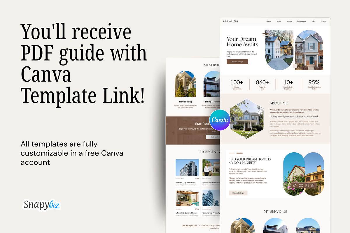 Real Estate Website Canva Templates, a Landing Page Template by Snapybiz (Photo 10 of 11)
