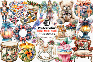 Watercolor Grand Millennial Christma, an Illustration by Canvas Craft