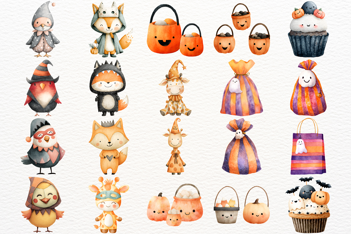Watercolor Halloween Animals Clipart, an Animal Illustration by SugarCloudStudioArt (Photo 4 of 5)