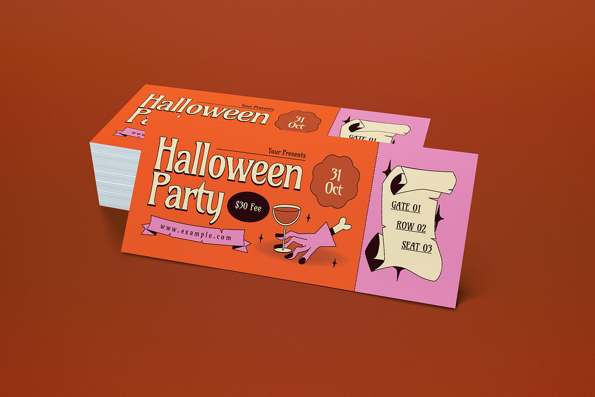 Orange Halloween Party Ticket, a Card Template by graphicook (Photo 3 of 3)
