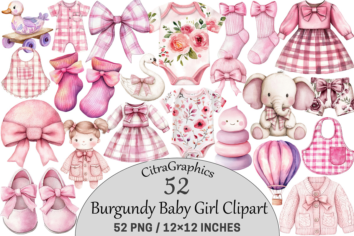 Burgundy Baby Girl Clipart, an Illustration by CitraGraphics (Photo 1 of 5)