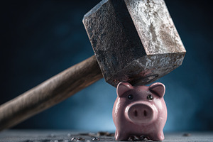 Hammer strikes piggy bank, a Photo by Beautiful things