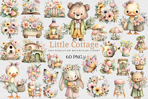 Vintage Little Cottage Clipart, an Illustration by DreamCafeArt