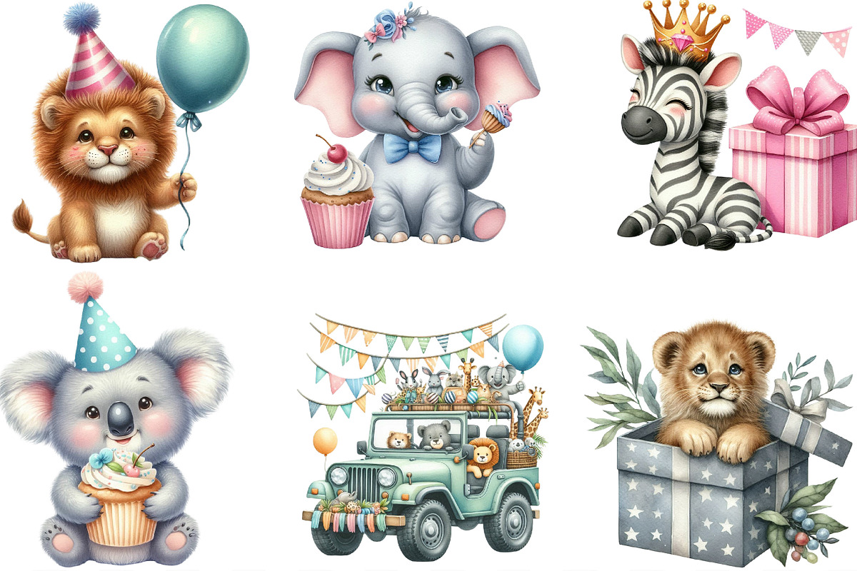 Cute Safari Party Animal Watercolor, an Illustration by Designking (Photo 2 of 4)
