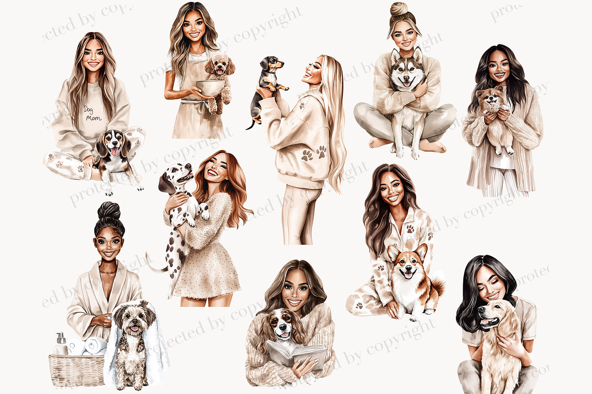 Dog Mom Clipart Set | 50 Dog Breeds, a Person Illustration by GlamArtZhanna (Photo 5 of 8)