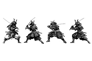Samurai engraving set. Warrior in, an Object Illustration by Stock-Smart-Start