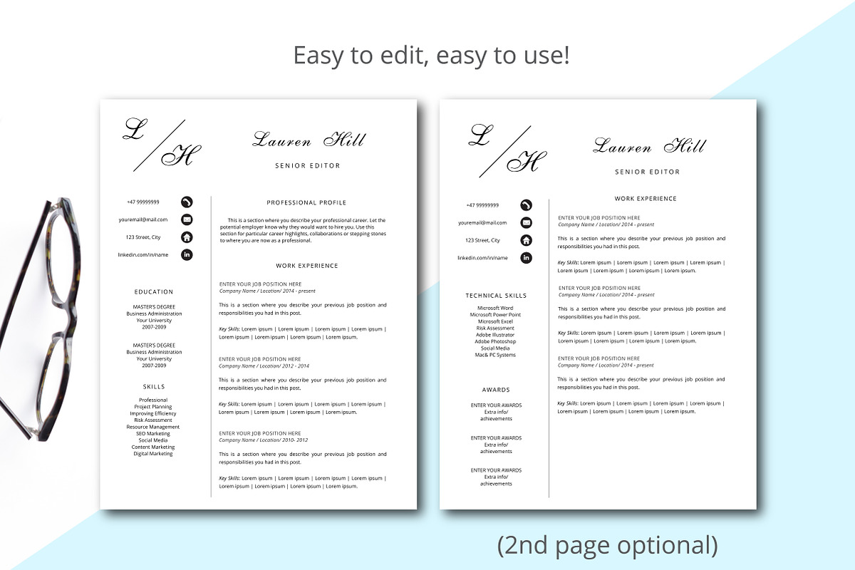 Minimalist resume template, a Resume Template by Annakristal (Photo 2 of 6)
