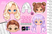 Procreate Chibi Hairstyles brushes, a Brush Add-On by Revabrush (Thumbnail 1 of 16)