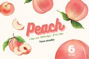 Peach Clip Art, a Food Illustration by 7nov.studio (Thumbnail 1 of 3)
