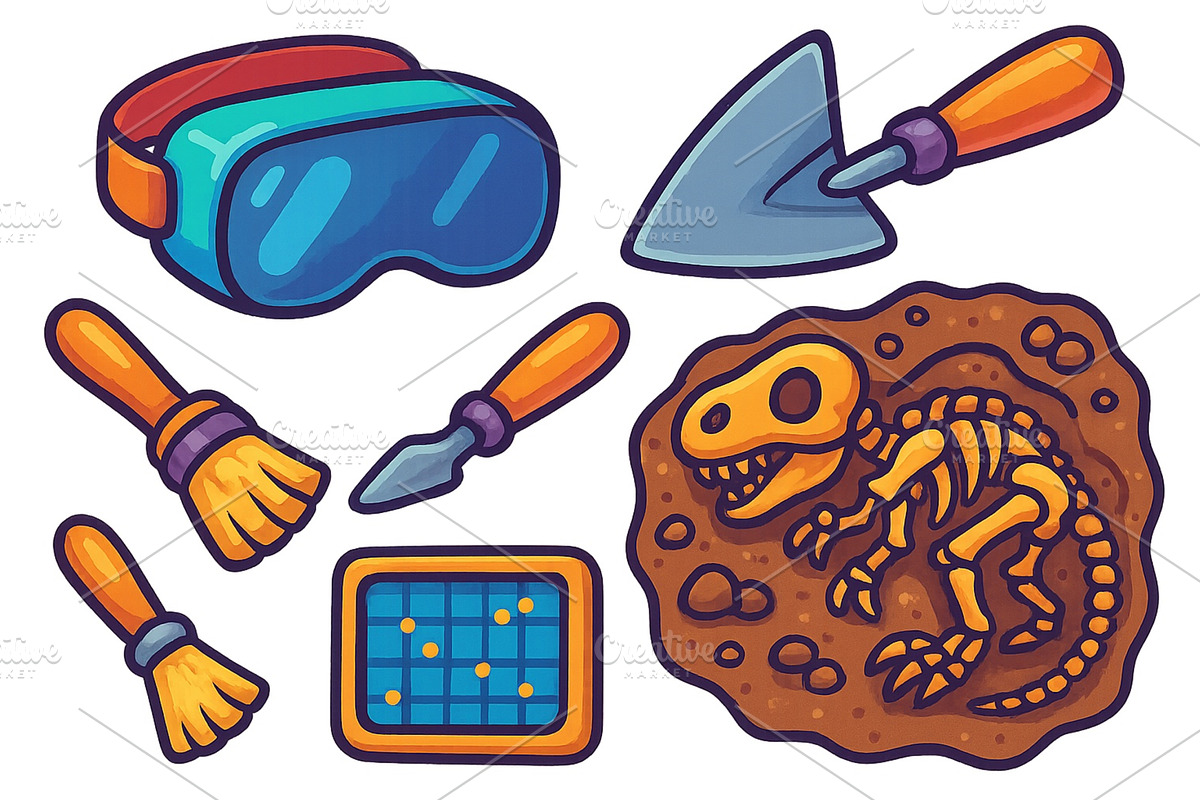 Exciting dinosaur excavation tools, an Education Illustration by ZinetroN