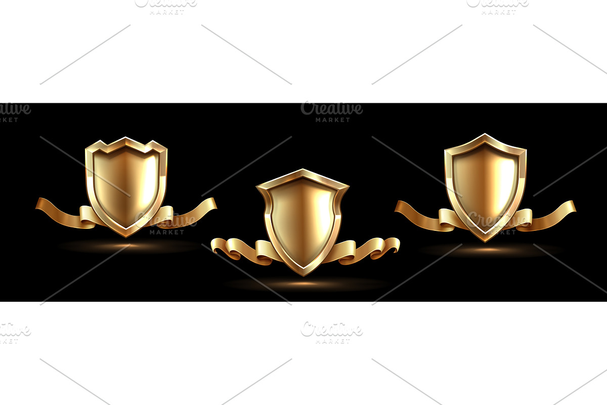 Golden shields with ribbons set, an Object Illustration by art PVP - market