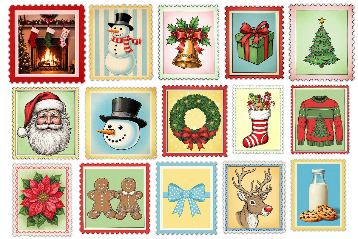 Christmas Postage Stamps Clipart, an Illustration by Dream Creation (Photo 2 of 5)