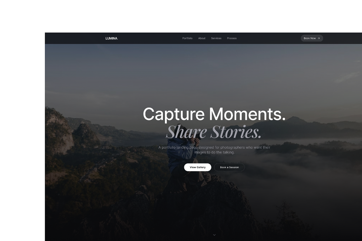 Lumina Photography Landing Page, a Landing Page Template by PetersTouch Creative (Photo 2 of 3)