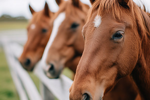 Three brown horses standing by, an Animal Photo by MistyDay