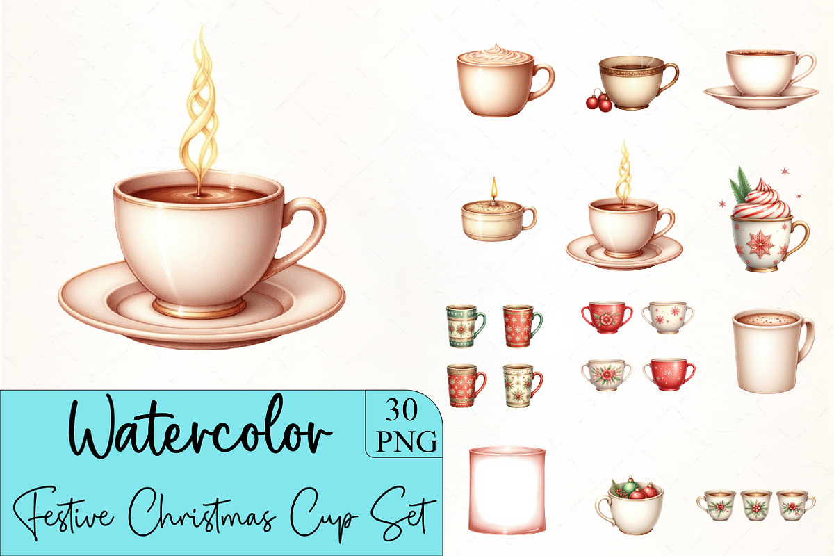 Festive Christmas Cup Set Clipart, an Illustration by CrexoraLab (Photo 1 of 5)