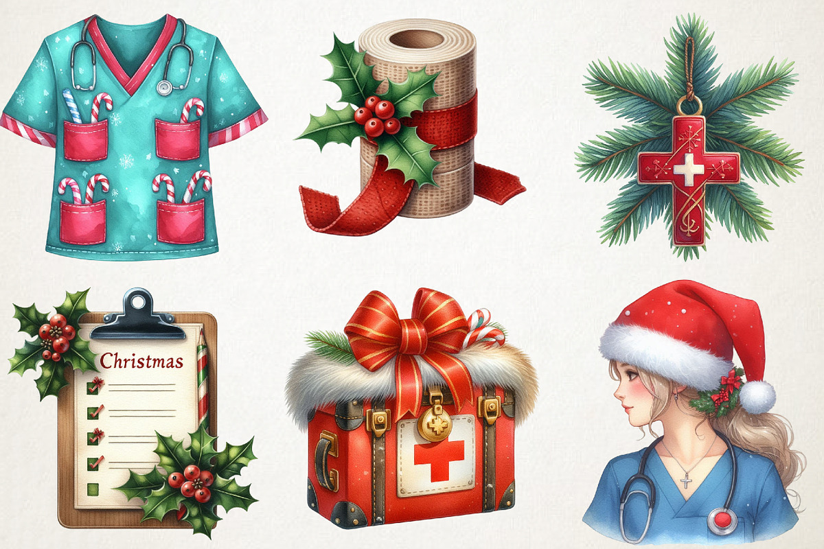 Christmas Nurse Clipart Set, an Illustration by RobertsArt (Photo 5 of 7)