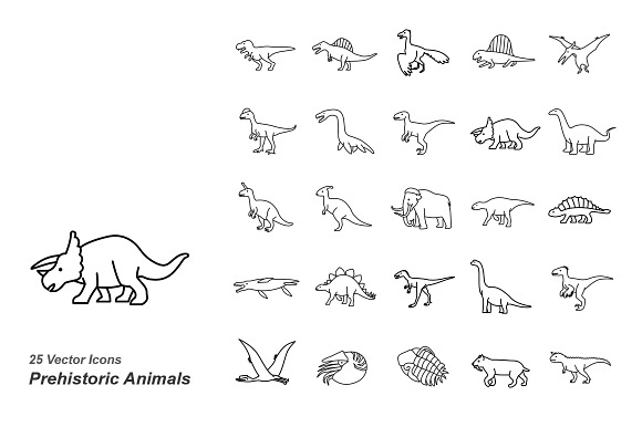 Prehistoric Animals Outlines Vector
