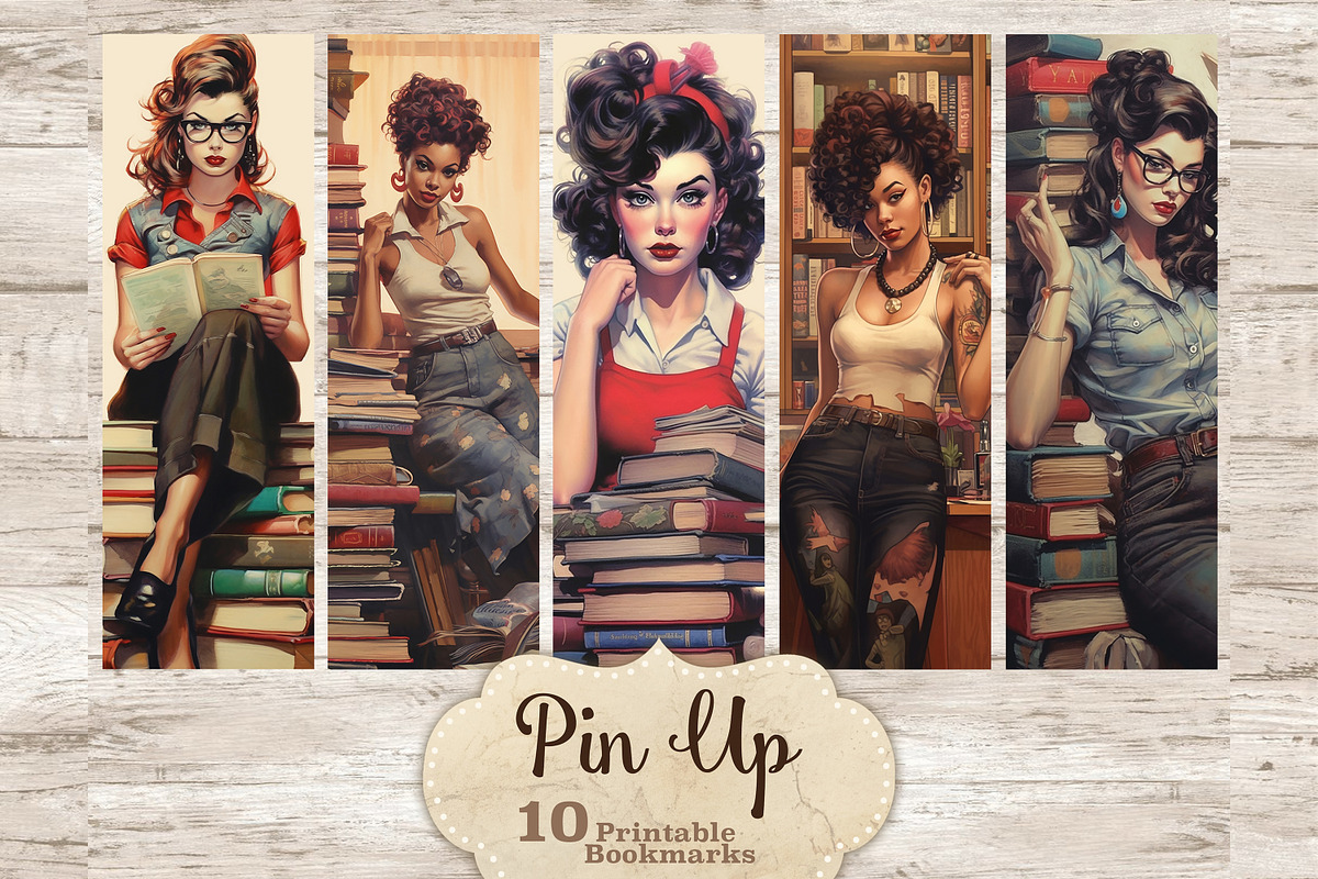 Pin Up Printable Bookmarks | Retro, a Person Illustration by GlamArtZhanna (Photo 1 of 3)