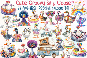 Cute Groovy Silly Goose Clipart Bund, an Illustration by Sublimation Artist