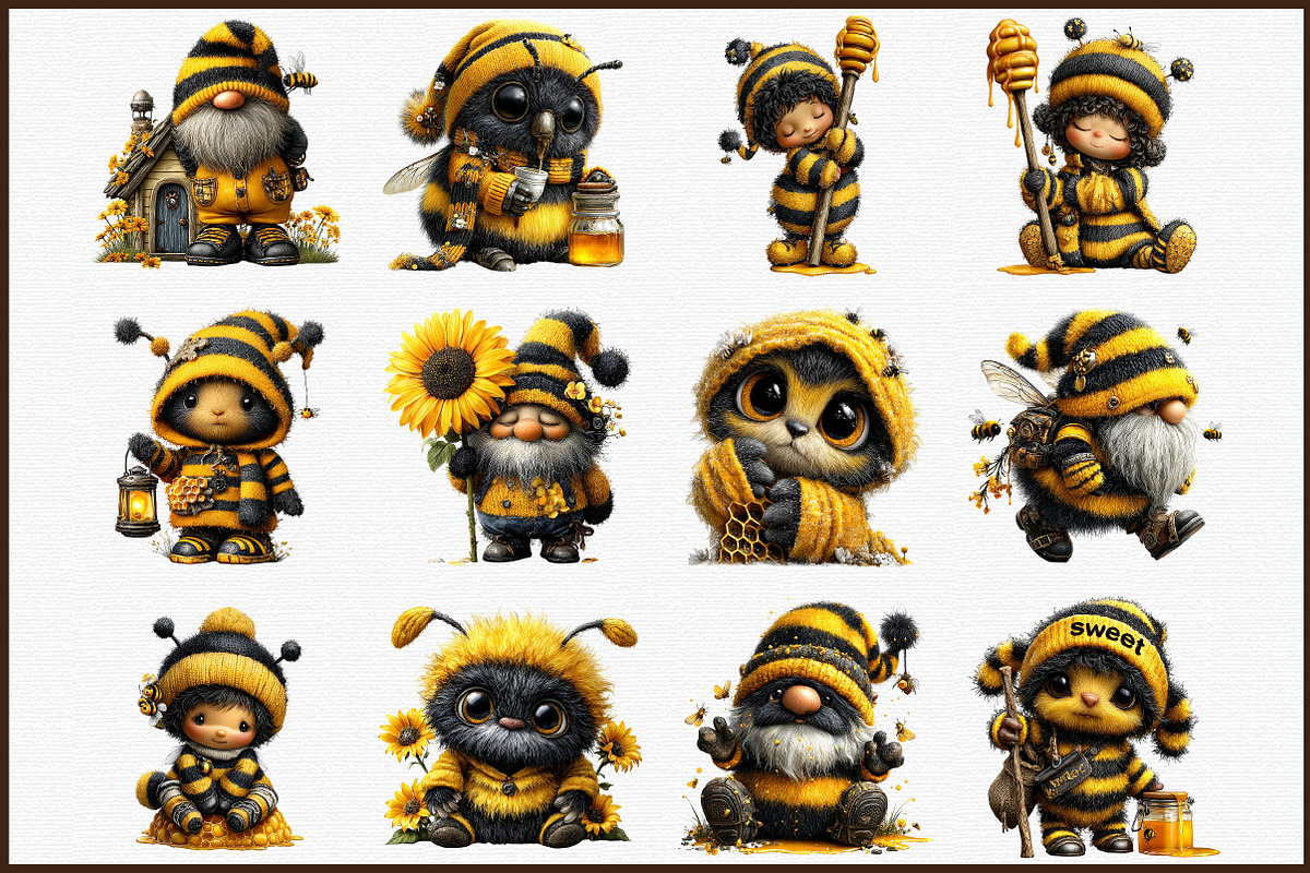 Cute Bee Gnome - Honey Bee Clipart, an Illustration by Sublimation Artist (Photo 3 of 6)