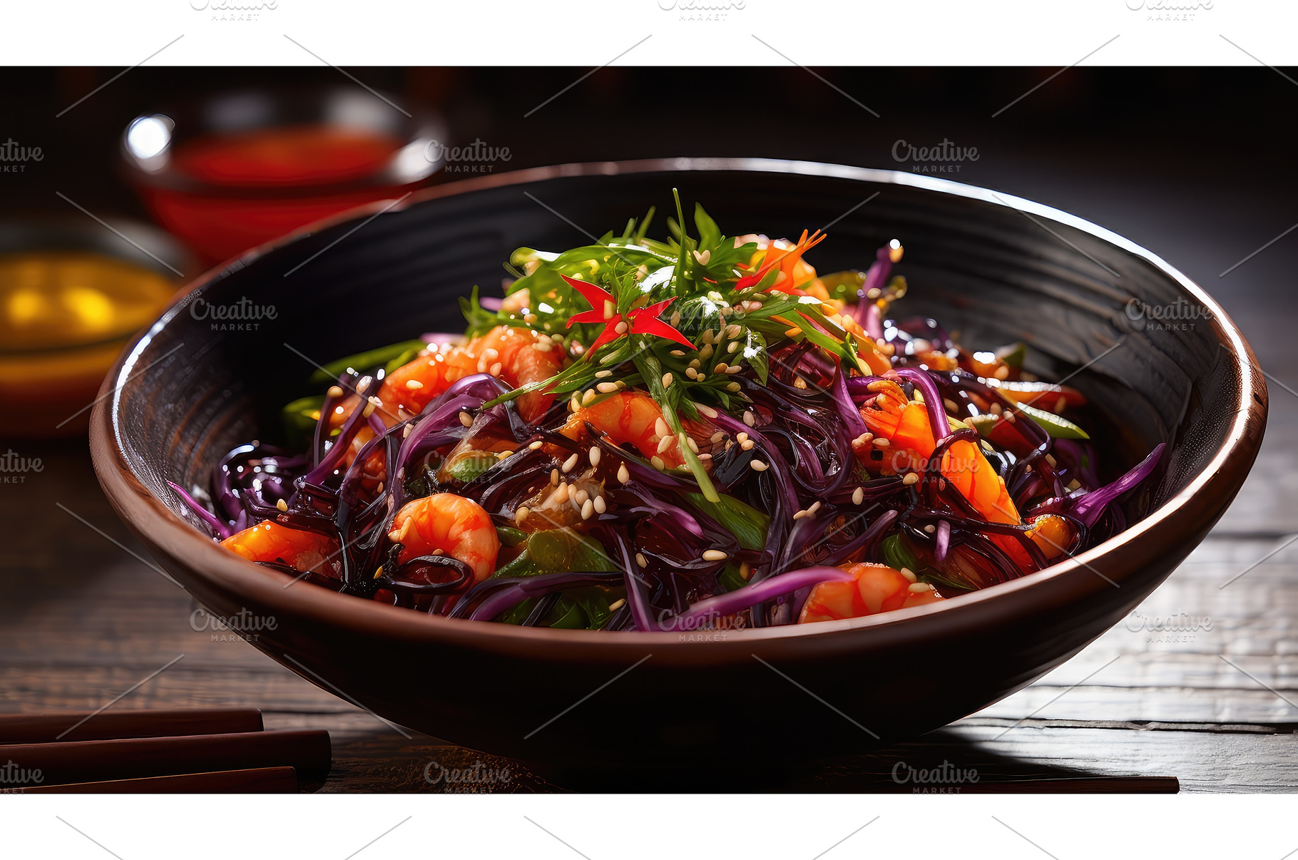 twist seaweed salad ai generated, a Nature Photo by pikepicture
