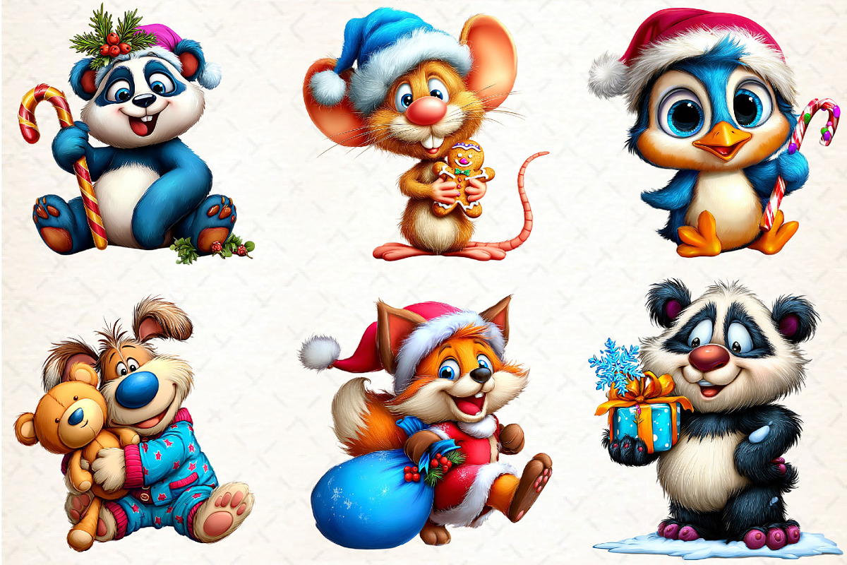 Funny Christmas Animal Clipart Bundl, an Illustration by DreamCafeArt (Photo 5 of 8)
