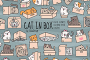 Cute Kawaii Cat Playing With Box, an Animal Illustration by Palau (Thumbnail 1 of 12)