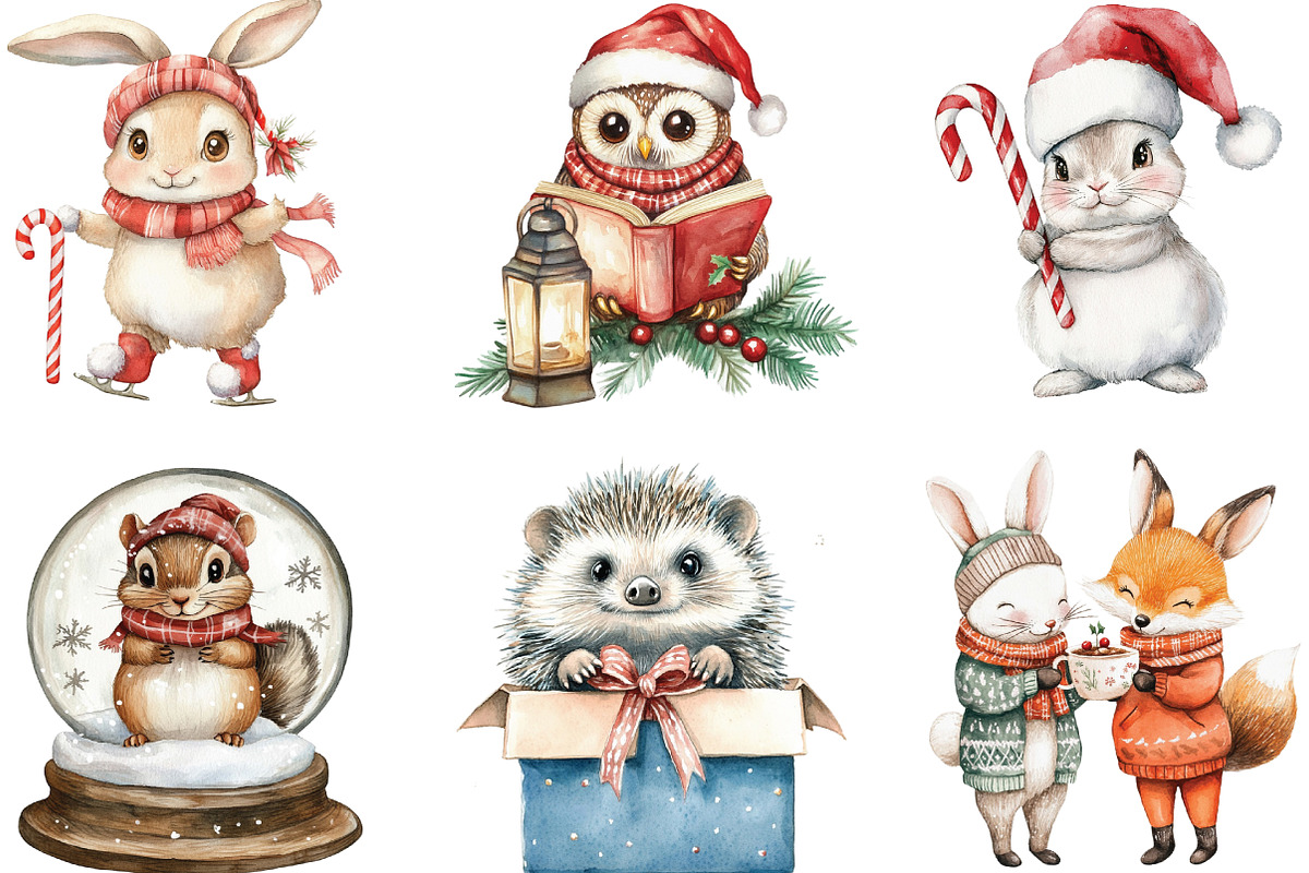 Cute Christmas Critters Clipart, an Illustration by CraftArtStudio (Photo 2 of 6)