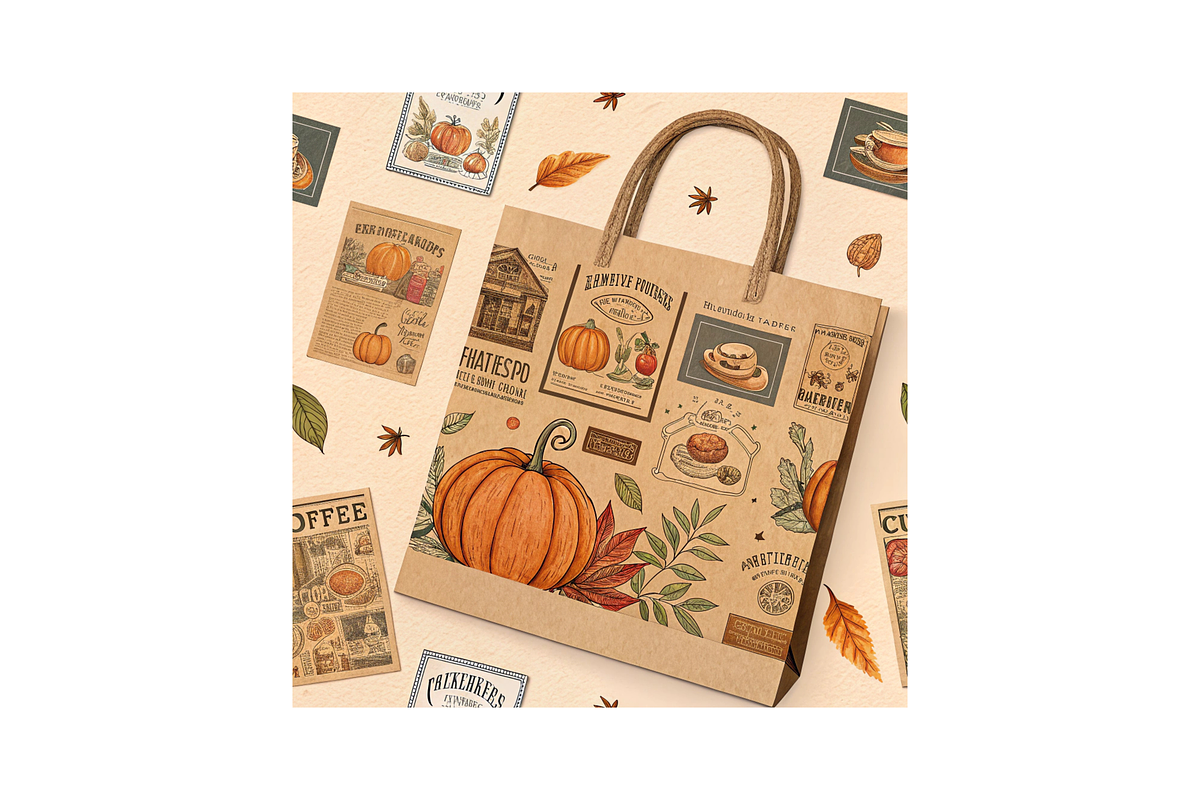 Vintage Pumpkin Coffee Digital Paper, a Pattern Graphic by FloridPrintables (Photo 6 of 11)