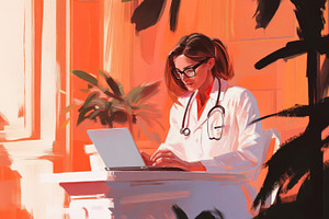 Middle age latin female doctor worki, a Photo by Dvoevnore photos