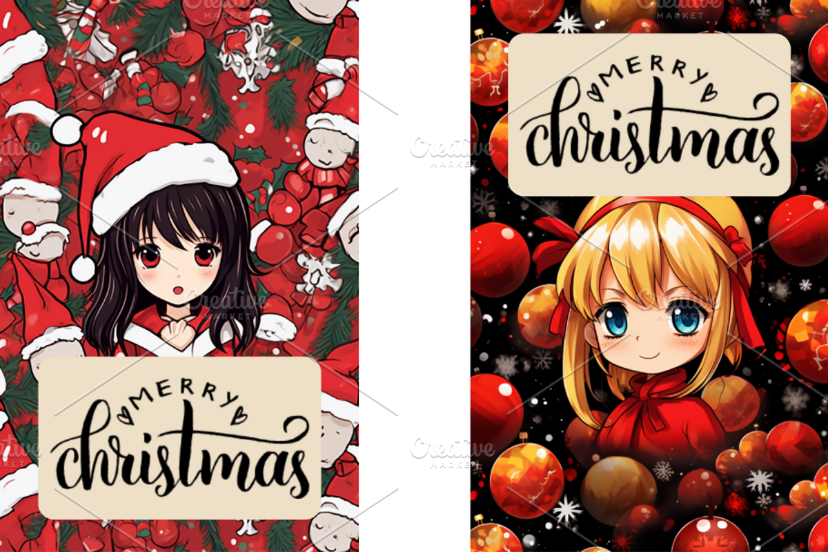 Christmas Card Design Bundle 7 Anime, a Card Template by Jay Major Designs (Photo 5 of 10)