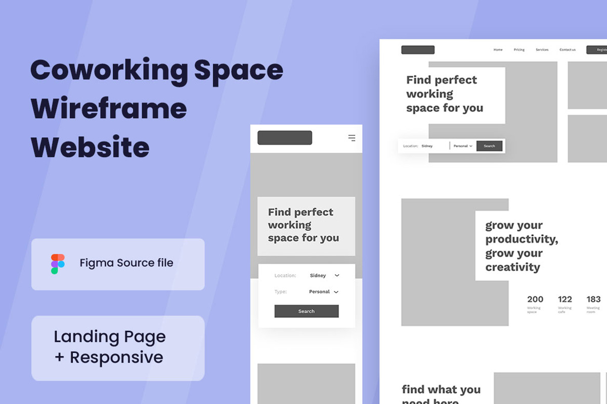Coworking Space Wireframe Website, a Wireframe Template by INSPR STD (Photo 1 of 6)